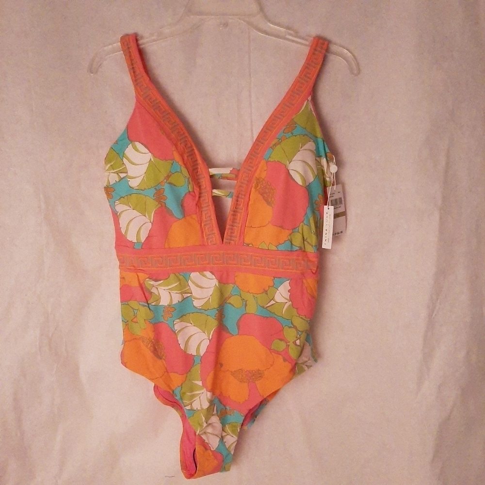 TRINA TURK Playa De Flor Plunge One Piece Swimsuit Sz 14 - NWT - Picture 5 of 7